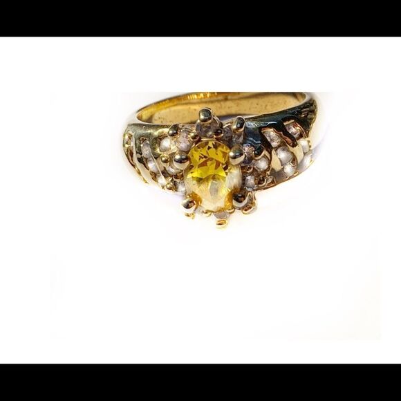 Vintage faux citrine cz large 1980’s huge cocktail ring gold plate size 10 - Picture 6 of 11